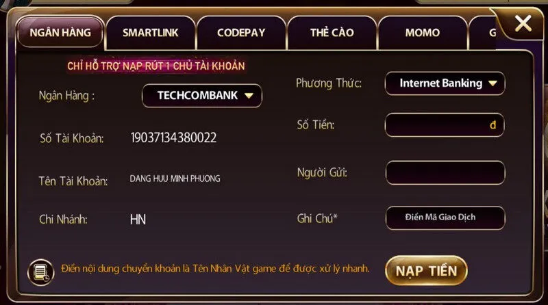 Cổng game hỗ trợ nhiều phương thức để anh em giao dịch tiện lợi 